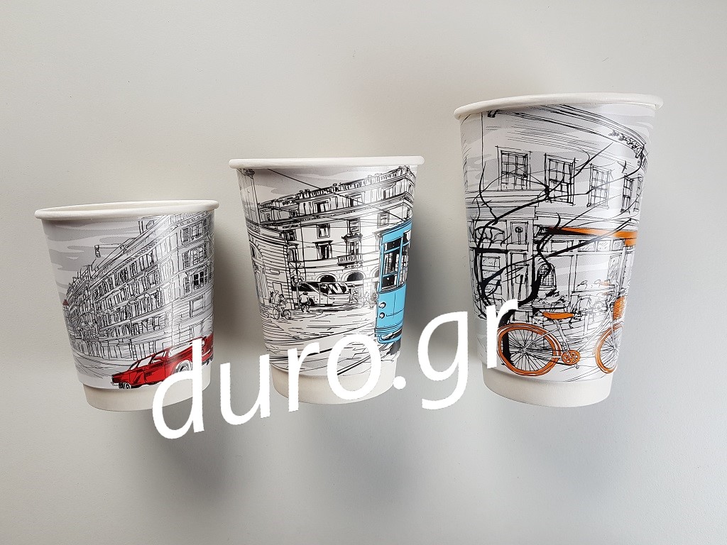 Ποτήρι Χάρτινο Διπλότοιχο City Life 25τμχ (8oz/12oz/16oz)