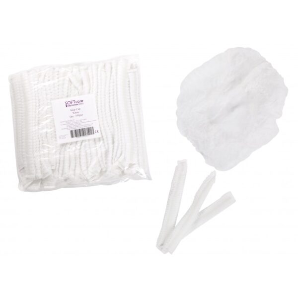 Σκούφια Non Woven Ακορντεόν Γύρω Λάστιχο Λευκή (100τμχ)