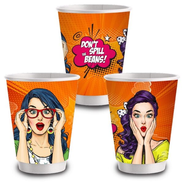 Σετ 600 Ποτήρια Χάρτινα Διπλότοιχα 12oz POP ART MIX + 600 Καπάκια Διάφανα Πομπέ Ø90mm - Image 3