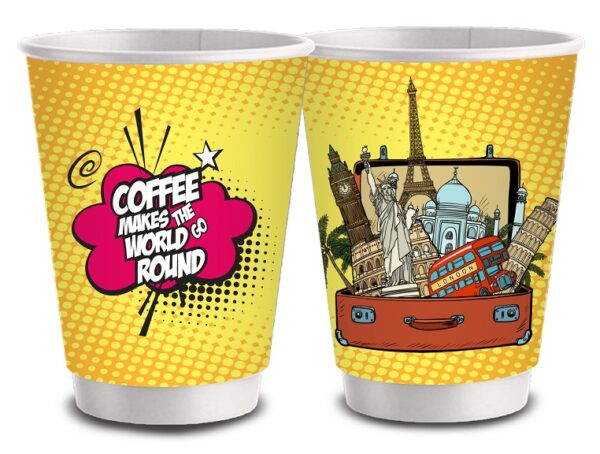 Σετ 600 Ποτήρια Χάρτινα Διπλότοιχα 12oz POP ART MIX + 600 Καπάκια Διάφανα Πομπέ Ø90mm - Image 2