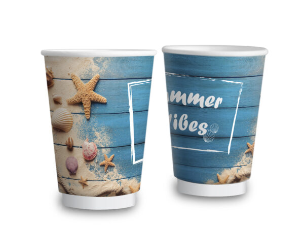 Σετ 600 Ποτήρια Χάρτινα SUMMER MIX Διπλότοιχα 12oz + 600 Καπάκια Διάφανα Πομπέ Ø90mm - Image 3