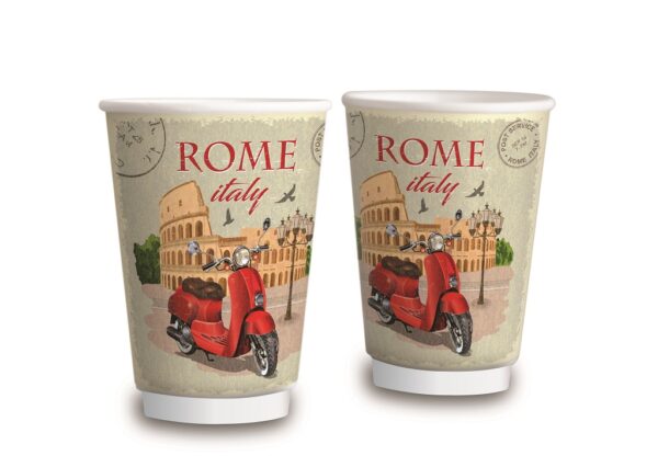 Σετ 600 Ποτήρια Χάρτινα Διπλότοιχα 12oz GLOBAL MIX + 600 Καπάκια Διάφανα Πομπέ Ø90mm - Image 4