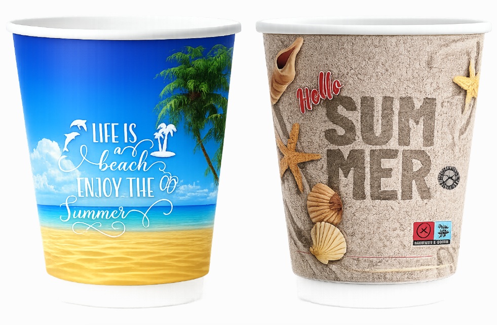 Σετ 600 Ποτήρια Χάρτινα Διπλότοιχα 12oz SUMMER VIBES + 600 Καπάκια Πιπίλα Strawless - Image 2