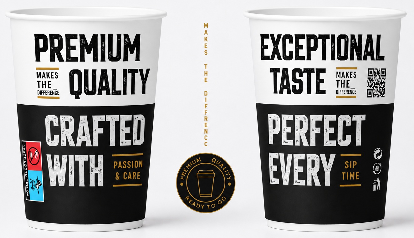 Σετ 600 Ποτήρια Χάρτινα Διπλότοιχα 12oz PREMIUM QUALITY + 600 Καπάκια Πιπίλα Tube - Image 2