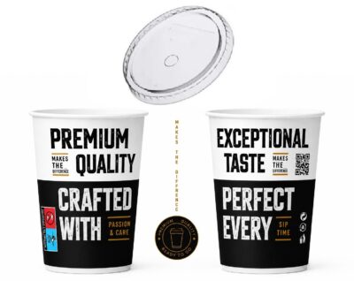 Σετ 600 Ποτήρια Χάρτινα Διπλότοιχα 12oz PREMIUM QUALITY + 600 Καπάκια Flat Ø90mm