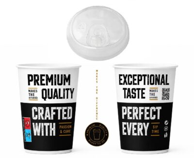 Σετ 600 Ποτήρια Χάρτινα Διπλότοιχα 12oz PREMIUM QUALITY + 600 Καπάκια Πιπίλα Strawless