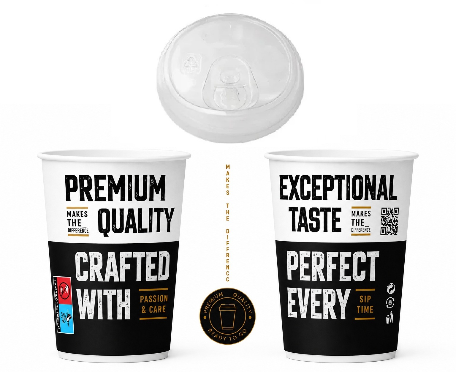 Σετ 600 Ποτήρια Χάρτινα Διπλότοιχα 12oz PREMIUM QUALITY + 600 Καπάκια Πιπίλα Strawless