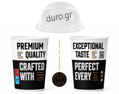 Σετ 600 Ποτήρια Χάρτινα Διπλότοιχα 12oz PREMIUM QUALITY + 600 Καπάκια Διάφανα Πομπέ Ø90mm